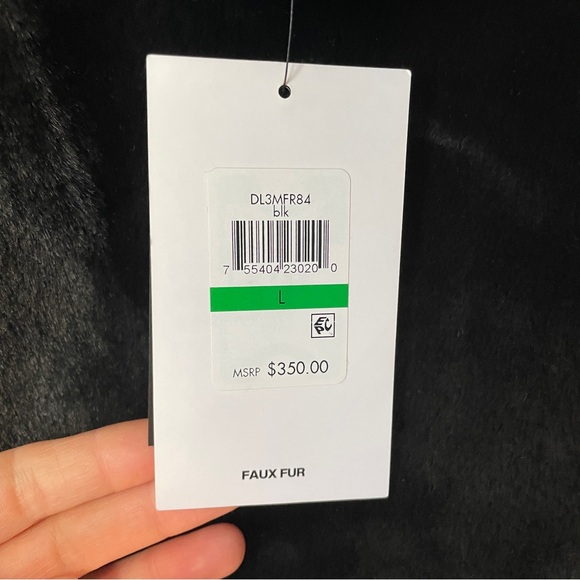 NWT DKNY Black Teddy Jacket Plush Mid-Length Faux Fur Coat Midi Size Large - Picture 11 of 12
